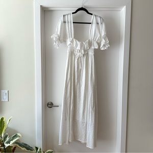 swiss dot white ruffle dress